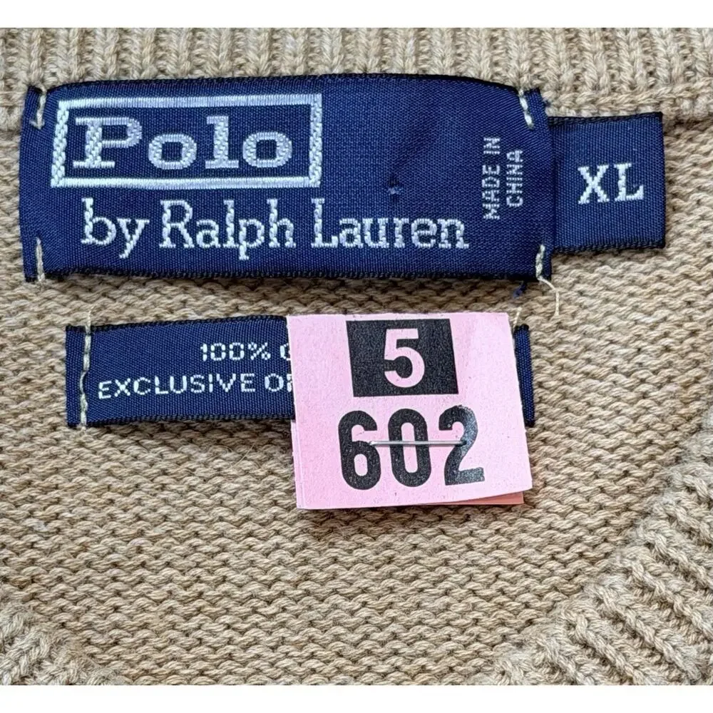Polo Ralph Lauren Men’s Cotton Crewneck Cream Sweater Men’s XL‎ Blue Pony Logo